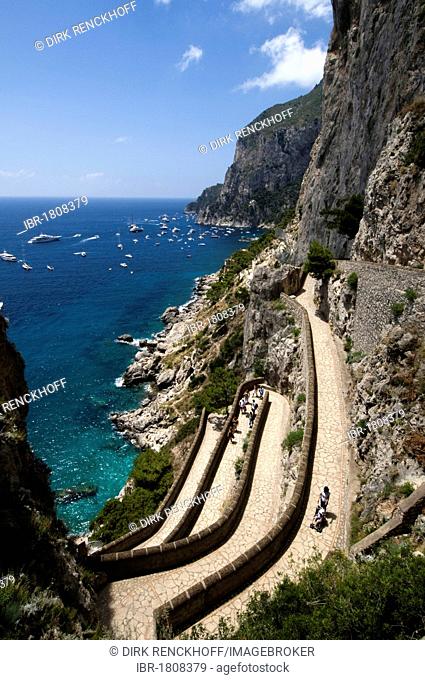 Via Krupp from the Giardini di Augusto or August gardens to Marina Piccola, built in 1902 by Friedrich Alfred Krupp, Capri, Italy, Europe