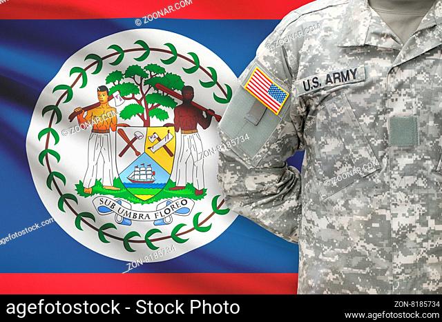 American soldier with flag on background - Belize