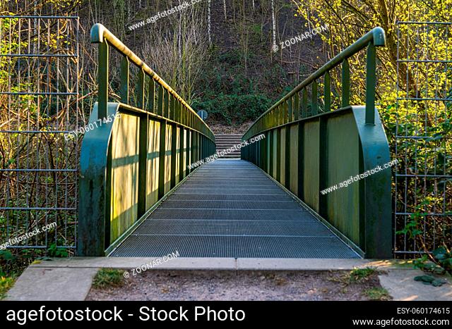 Footbridge over the Schwarzbach in Gelsenkirchen-Feldmark, Ruhr Area, North Rhine-Westphalia, Germany