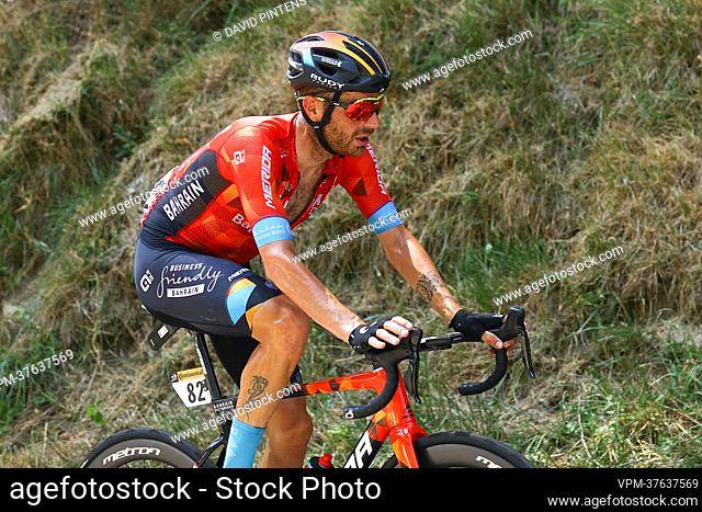 Italian Damiano Caruso of Bahrain Victorious pictured in action during stage sixteen of the Tour de France cycling race, from Carcassonne to Foix (179km)