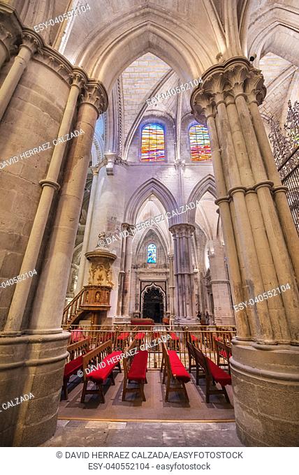 Cuenca, Spain - July 4, 2018: Interior of famous Gothic cathedral of Cuenca in Castilla la Mancha, Spain