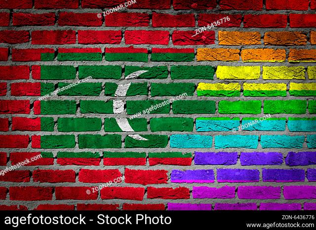 Dark brick wall texture - coutry flag and rainbow flag painted on wall - Maldives