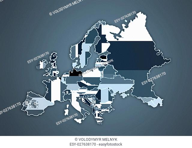 Color Country Map of Europe in gray color