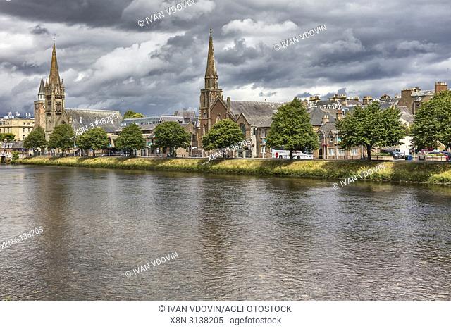 Cityscape with the Ness river, Inverness, Inverness-shire, Scotland, UK