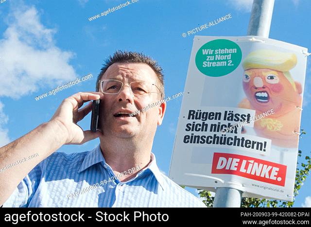 03 September 2020, Mecklenburg-Western Pomerania, Sassnitz: Frank Kracht (non-partisan, candidate of the left) Mayor of Sassnitz is standing in front of a...