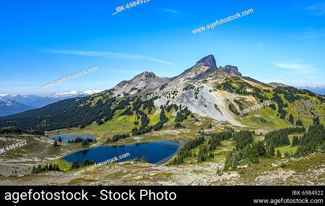 Blue lakes in front of Black Tusk volcanic mountain, Panorama Ridge, Garibaldi Provincial Park, British Columbia, Canada, North America
