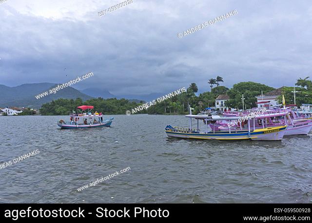 Paraty, Old city view with colorful boats, Brazil, South America