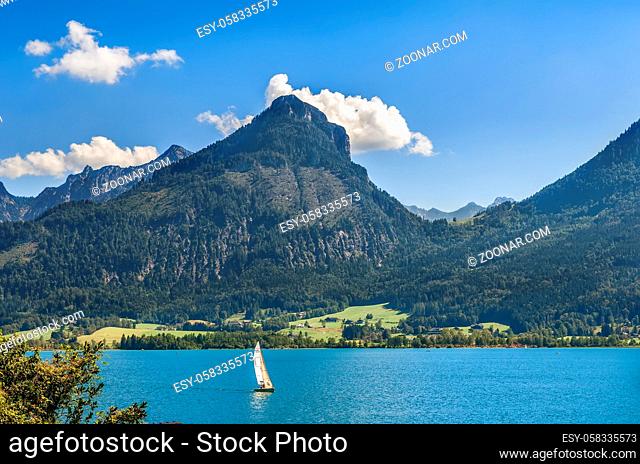 Landscape of Wolfgangsee lake with its surrounding mountains, Austria