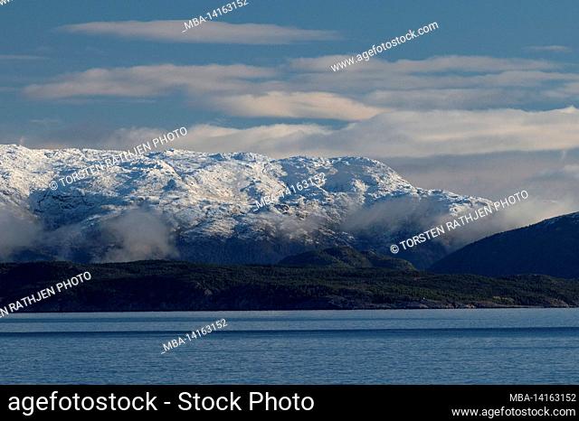 snow-capped mountains on the north sea, holm, nordland, norway