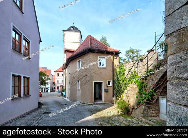 Upper gate, house facade, alley, village view, autumn, Ochsenfurt, Franconia, Bavaria, Germany, Europe