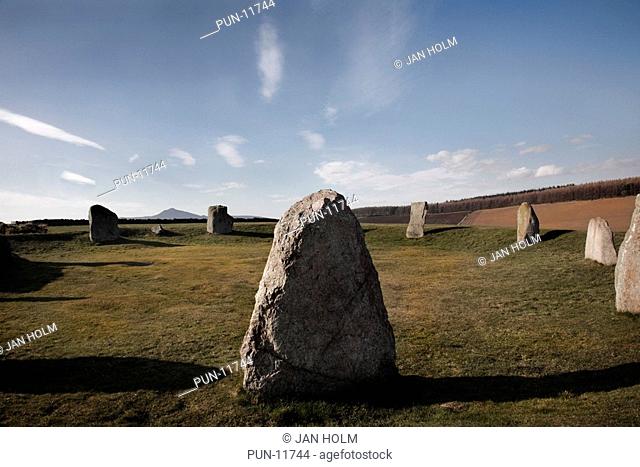 East Aquhorthies stone Circle also known as Easter Aquhorthies, a recumbent stone circle only found in the Aberdeenshire area of Scotland circa 3000bc