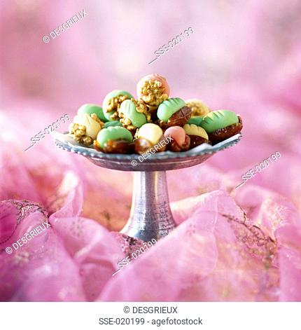 marzipan-stuffed dates and walnuts