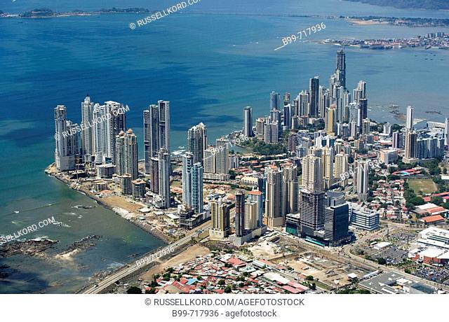 Aerial Of Panama Bay Punta Paitilla Skyline Downtown, Panama City, Republic Of Panama