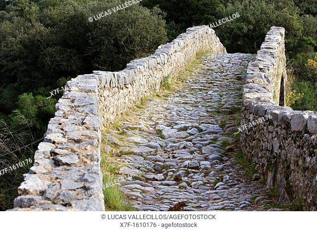 Bridge over Llierca River - 14th Century -, between Sadernes and Montagut villages, La Garrotxa, Girona, Spain