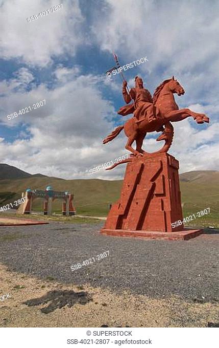 Kyrgyzstan, between Sary Chelek and Bishkek, Statue of a horseman