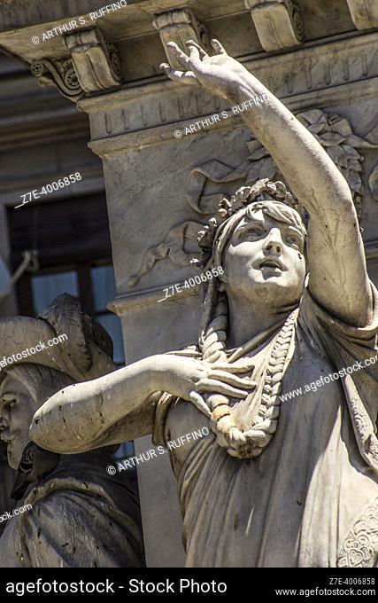 Statue representing Bellini's opera Norma. One of 4 statues representing 4 of Bellini's most acclaimed operas. Monument to Vincenzo Bellini (Monumento a...