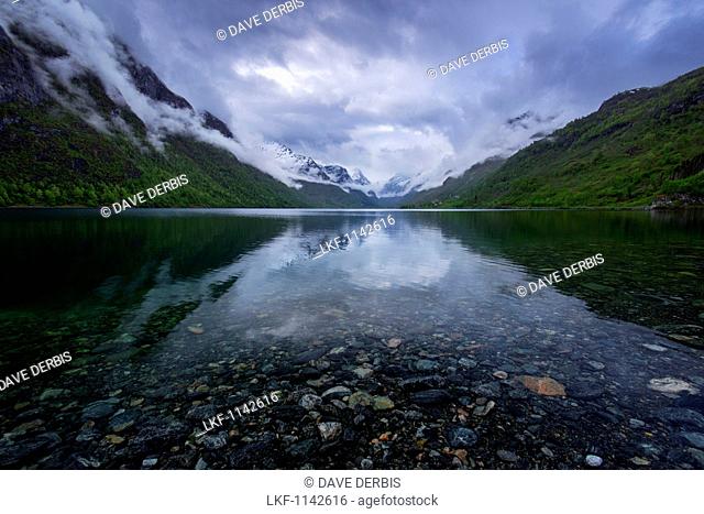 Spring, Lake, Mountains, Snow, Olden, Fjordane, Norway, Europe