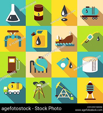 Oil industry icons set. Flat illustration of 16 oil industry vector icons for web