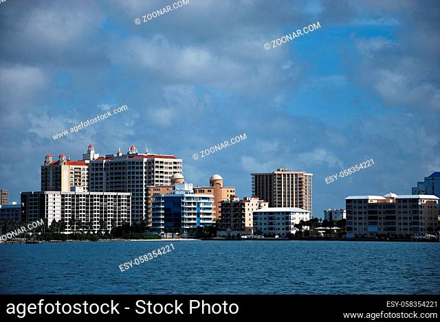 Panorama of Sarasota at the Gulf of Mexico, Florida, USA. Panorama der Stadt Sarasota am Golf von Mexico, Florida, USA