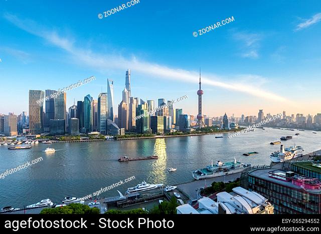 shanghai cityscape at dusk, view from the north bund, China