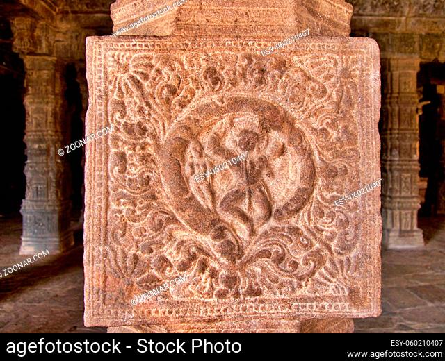 Ornate square carving, Darasuram temple, Tamil Nadu, southern India. High quality photo