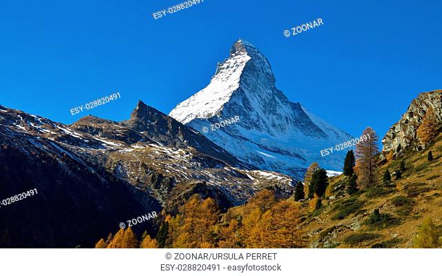 Snow capped Matterhorn in autumn