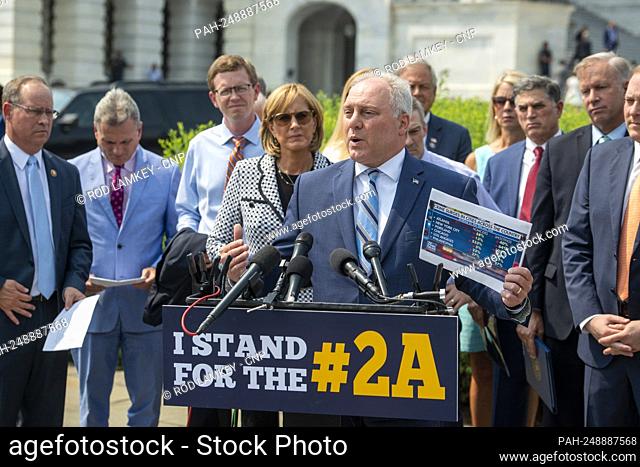 United States House Minority Whip Steve Scalise (Republican of Louisiana) offers remarks during a press conference regarding an Amicus Brief urging the Supreme...
