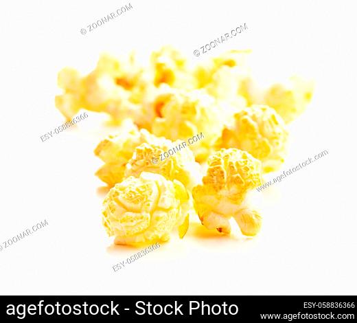 Sweet tasty popcorn isolated on white background