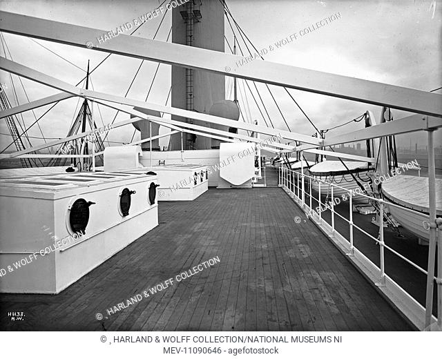 View aft along port boat deck and upper awning deck towards funnel. Ship No: 382. Name: Avon. Type: Passenger Ship. Tonnage: 11072