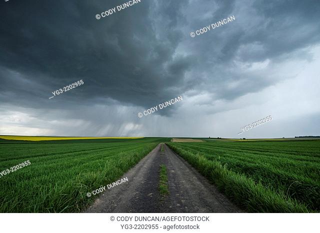 Spring thunderstom over fields, Prudnik County, Opole Voivodship, Silesia, Poland