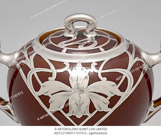 sugar bowl with lid, Lenox, Manufacturer (American), Mauser Manufacturing Company, Manufacturer (American), 1906-1913, porcelain, silver, 4-1/4 x 6 x 4 in
