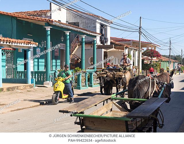 There is little traffic on the streets of Vinales, a small town in the west of the island. Often it is horse teams that meet each other