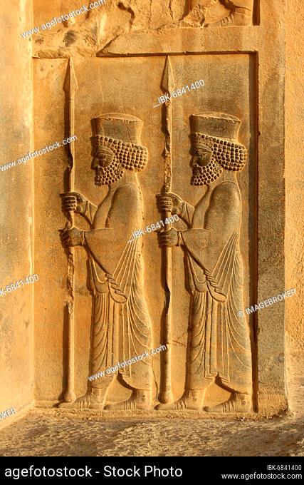 Well-preserved reliefs on the tomb of Artaxerxes in Persepolis, Iran, Asia