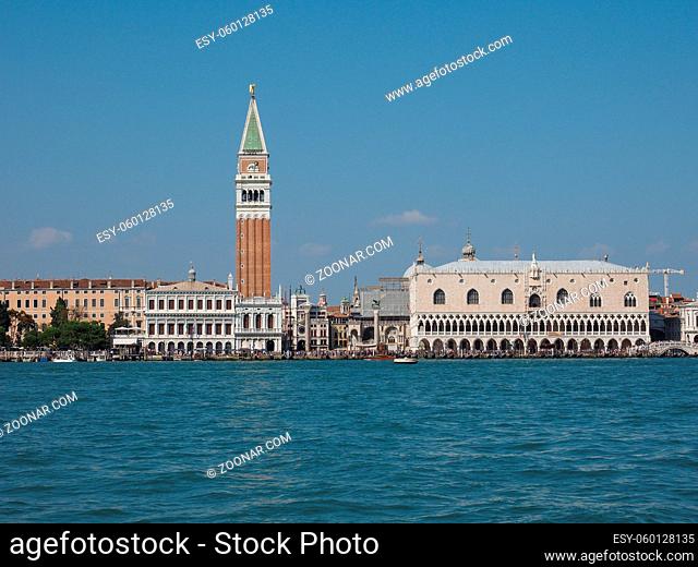 Piazza San Marco (meaning St Mark square) seen from San Marco basin in Venice, Italy