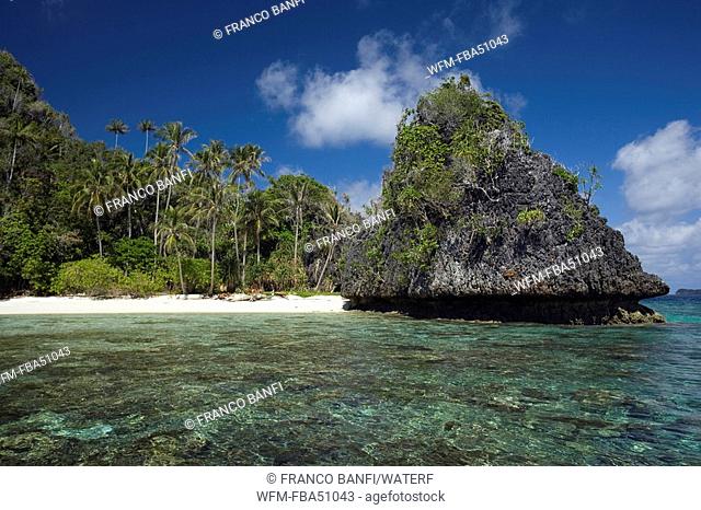 Beach on the Farondi Islands group, Misool, Raja Ampat, Irian Jaya, West Papua, Pacific Ocean, Indonesia