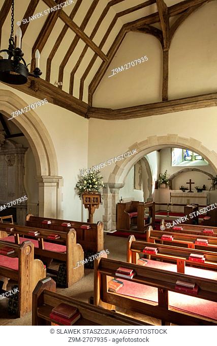Interior of St Mary's church in Friston, the South Downs near Eastbourne, East Sussex, England