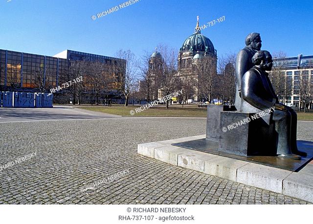Statue of Marx and Engels, Alexanderplatz square, Mitte, Berlin, Germany, Europe