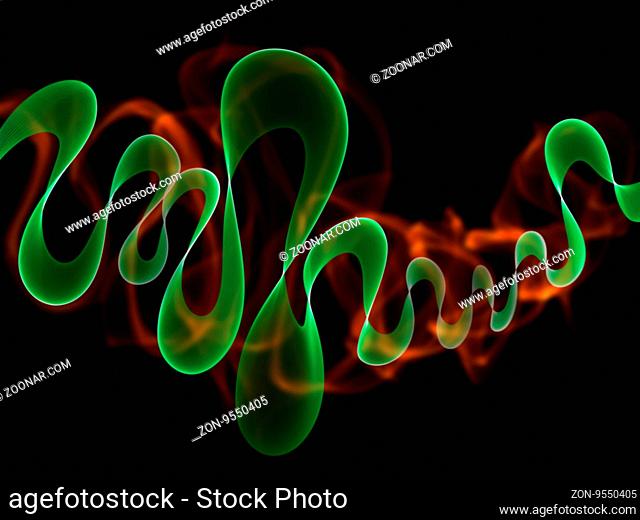 abstract eco fresh green smoke flame ribbon over black background