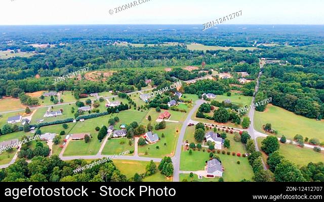 typical american country subdivision neighborhood aerial