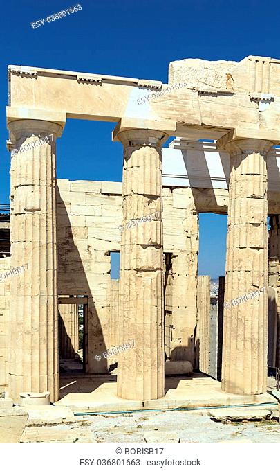 Propylaea of the Acropolis is the monumental gateway to the Acropolis, Athens