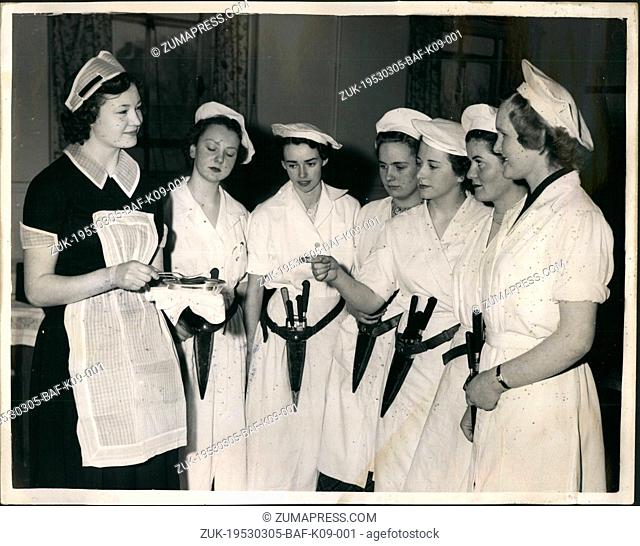 Mar. 05, 1953 - The Change of a lifetime for Seven girls.: Seven London girls are practising had in the catering department of the South-East London Technical...