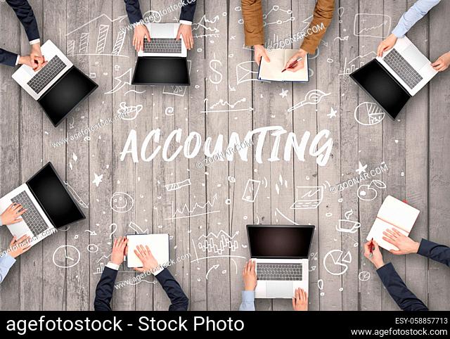 Group of business people working in office with ACCOUNTING inscription, coworking concept