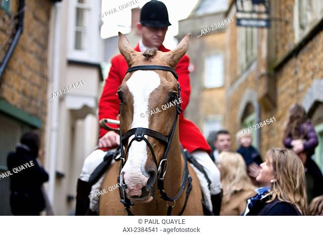 Traditional Boxing Day Hunt at the Blackmore and Sparkford Vale Hunt in centre of Castle Cary; Somerset, England