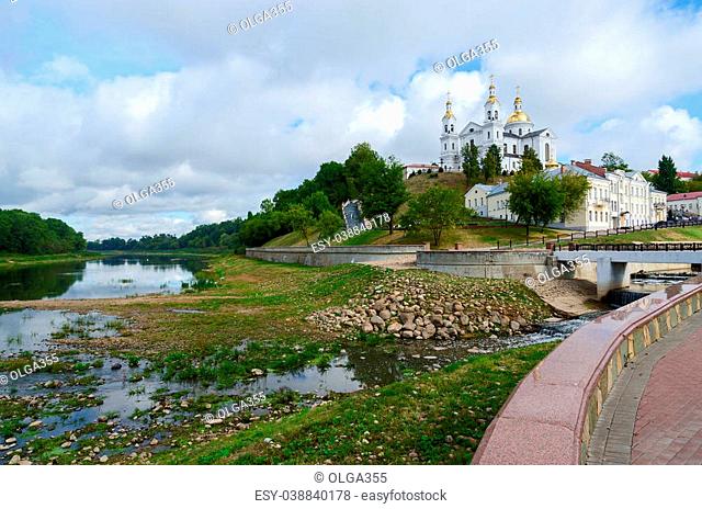 Holy Dormition Cathedral on the Assumption hill above shallowed Western Dvina, Vitebsk, Belarus