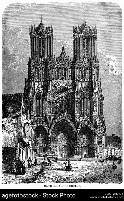 Cathedral of Rheims, Illustration, Ridpath's History of the World, Volume III, by John Clark Ridpath, LL. D., Merrill & Baker Publishers, New York, 1897