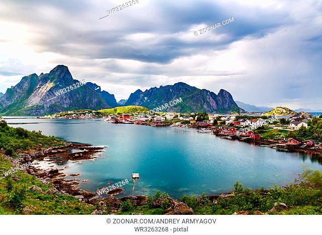 Lofoten islands is an archipelago in the county of Nordland, Norway. Is known for a distinctive scenery with dramatic mountains and peaks