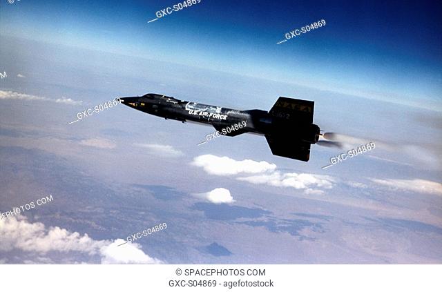 This U.S. Air Force photo shows the X-15 ship 3 56-6672 in flight over the desert in the 1960s. Ship 3 made 65 flights during the program