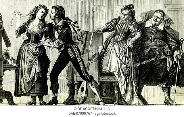 Illustration for The marriage of Figaro, (or The day of madness), K 492, by Wolfgang Amadeus Mozart (1756-1791). German engraving from a painting by Edouard von...