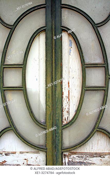 modernist glazed door, Flaçà, Girona, Catalonia, Spain