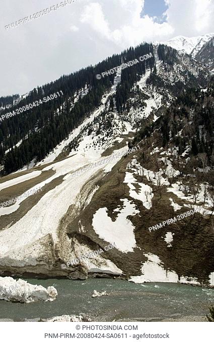 Stream near a glacier, Thajiwas Glacier, Sonmarg, Jammu And Kashmir, India